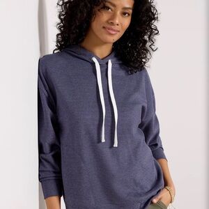 Evereve Navy & White Stripe Hoodie; Gently worn; Relax fit; curved hem; pockets.
